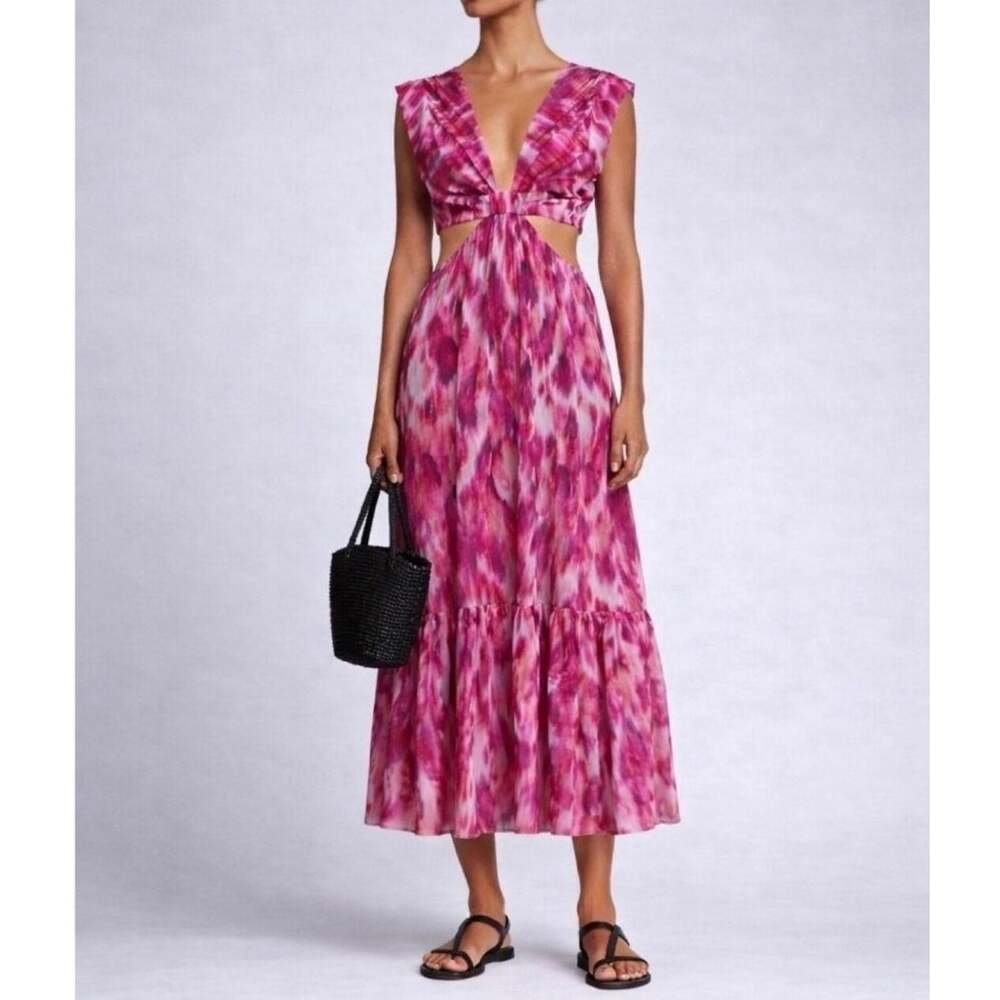Jason Wu Pink Abstract Cutout Midi Dress Women’s XS Cotton Tiered Resort